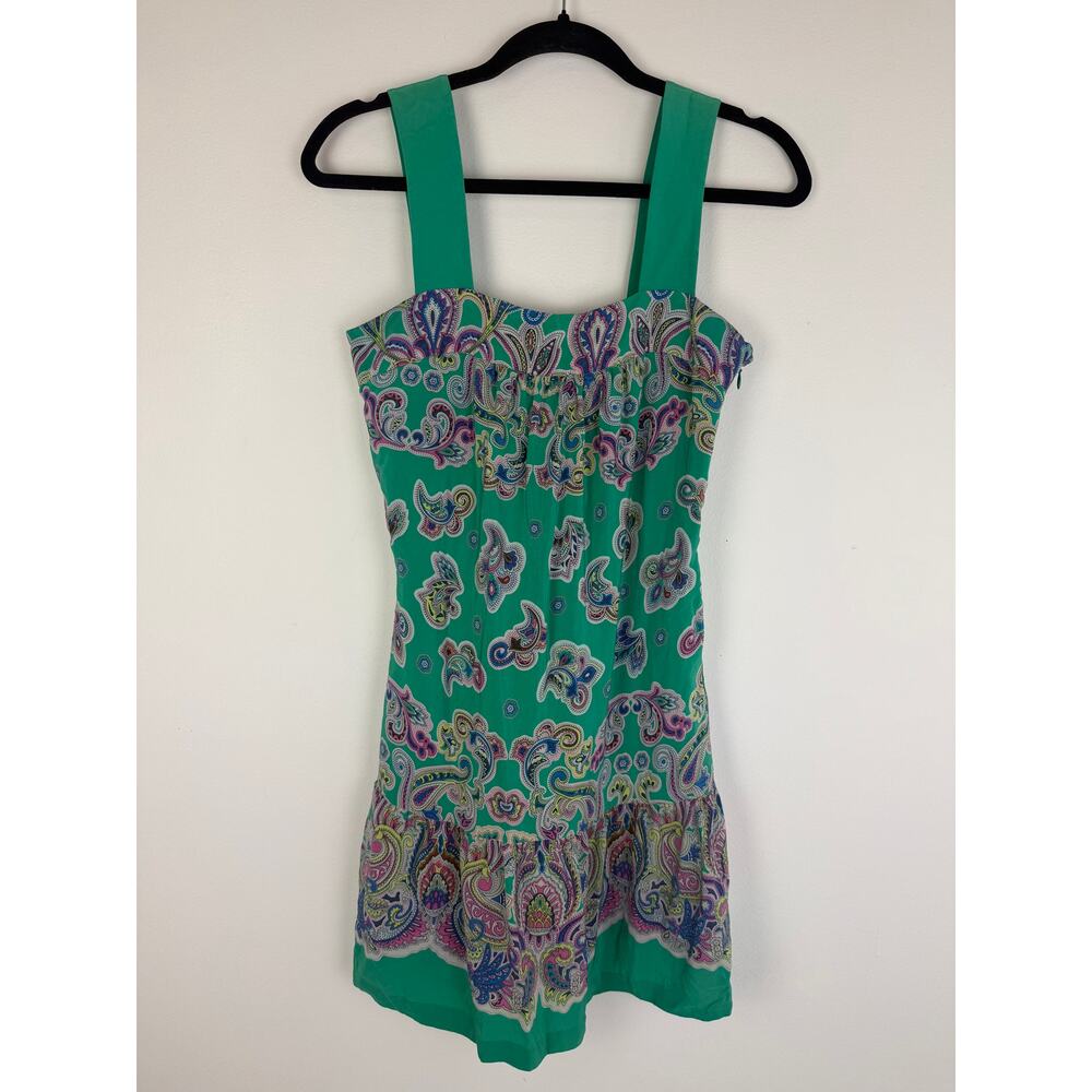 Tibi Womens Sleeveless Paisley Print 100% Silk Lined Aqua Green Mini Dress 2
